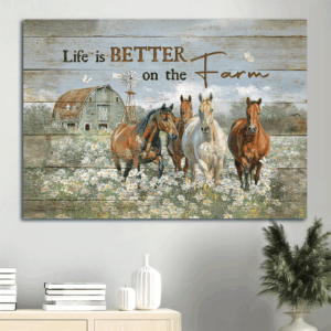 Jesus Landscape Poster Home Decor Gift - Running Horse & Daisy Field - Christian Farm Art Print