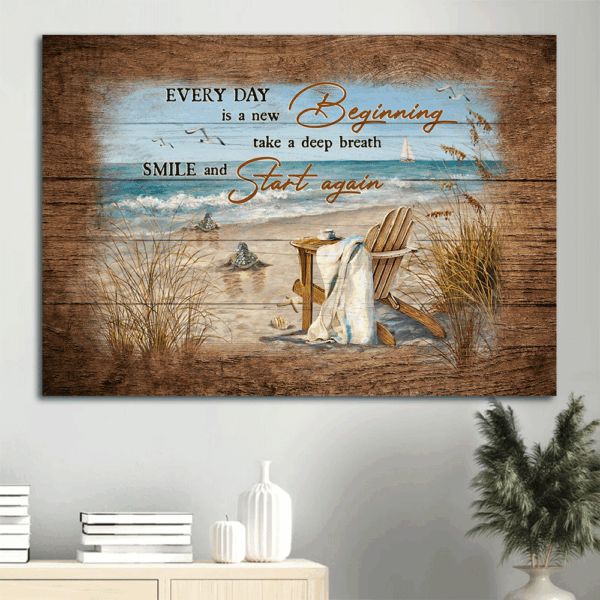 Jesus Landscape Poster Home Decor Gift – Sea Turtle and Beach  Poster Home Decor Gift Art for Christian Home – New Beginnings Wall Decor