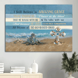 Christian Sea Turtle Landscape Poster: Amazing Grace Wall Art Gift for Home Decor