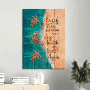 Christian Home Decor Gift: Jesus Portrait Poster with Sea Turtle Painting and Beautiful Beach Scene - Wall Art for a New Beginning