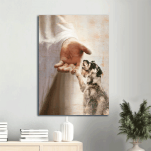 Schnauzer Portrait Poster Home Decor Gift - Dog Lover Wall Art with Jesus Hand - Unique Dog Portrait Prints