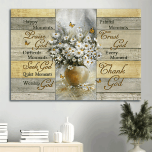 Jesus Landscape Poster: Rustic Daisy Flower & Monarch Butterfly Painting - Christian Home Decor Wall Art