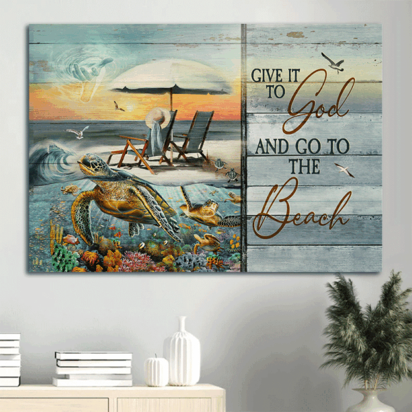 Christian Landscape Poster: Sea Turtle Coral Reef Jesus Hand Ocean View – Home Decor & Gift for Christian – Christian Wall Art