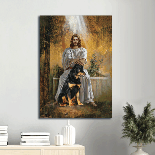Rottweiler Jesus Portrait Poster: Animal Drawing Gift for Christian & Dog Lover – Wall Art Prints