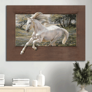 Christian Landscape Poster: Running Horse & Daisy Field  Poster Home Decor Gift - Forest Wall Art Gift