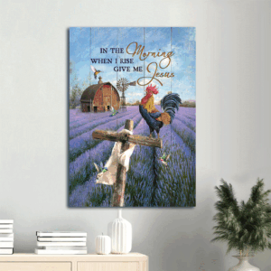 Jesus Portrait Poster: Rooster Drawing Lavender Field Christian Wall Art Gift
