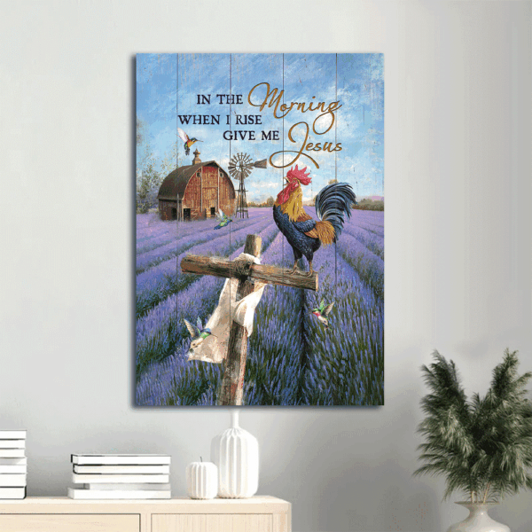 Jesus Portrait Poster: Rooster Drawing Lavender Field Christian Wall Art Gift
