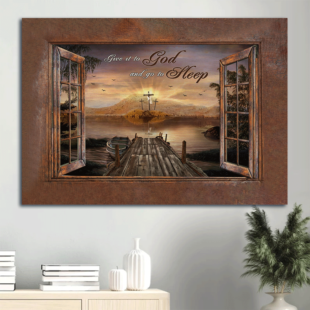 Jesus Landscape Poster: River Painting & Rugged Crosses Christian Wall Art Gift for Home Decor – Give it to God and Sleep Peacefully Jesus Landscape Poster: River Painting & Rugged Crosses Christian Wall Art Gift for Home Decor – Give it to God and Sleep Peacefully