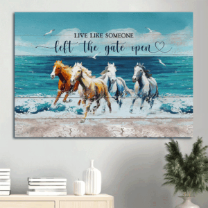 Jesus Landscape Poster Home Decor Gift - Running Horses Blue Ocean Seagull  Poster Home Decor Gift - Christian Wall Art Print