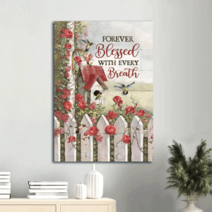 Jesus Portrait Poster: Red Rose Garden & Hummingbird Home Decor Gift for Christian