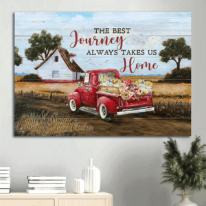 Home Decor Gift: Jesus Landscape Poster - Red Truck Farmhouse Painting - Christian Wall Art Prints