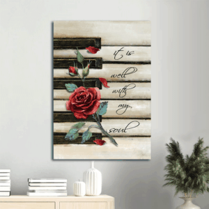 Christian Home Decor: Jesus Portrait Poster with Red Rose & Piano Drawing - Gift for Christian - It is Well with My Soul - Wall Art
