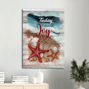 Christian Home Decor Gift: Jesus Portrait Poster with Starfish Drawing and Blue Ocean Painting