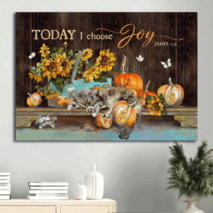 Christian Home Decor Gift: Jesus Landscape Poster with Sleeping Cat and Sunflower Drawing - Joyful  Poster Home Decor Gift Print for Cat Lovers