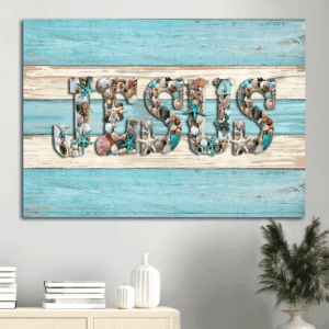 Jesus Seashell & Starfish Landscape Poster - Christian Home Decor Gift Prints
