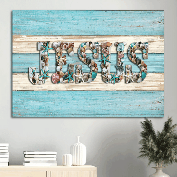 Jesus Seashell & Starfish Landscape Poster – Christian Home Decor Gift Prints