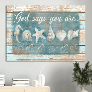 Jesus Landscape Seashells Painting Poster: Christian Home Decor Gift Prints