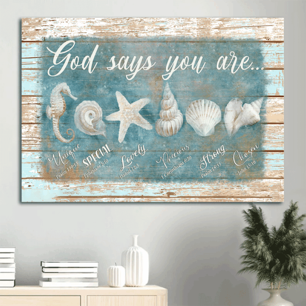 Jesus Landscape Seashells Painting Poster: Christian Home Decor Gift Prints