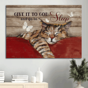 Sleeping Cat Jesus Landscape Poster: Sweet Drawing & Butterfly Christian Wall Art Gift