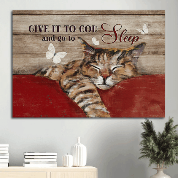 Sleeping Cat Jesus Landscape Poster: Sweet Drawing & Butterfly Christian Wall Art Gift