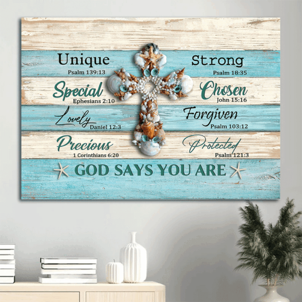 Seashell Cross Jesus Landscape Poster Home Decor Gift for Christian – Wall Art Prints