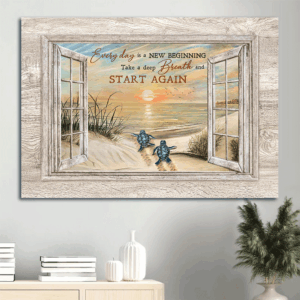 Jesus Sea Turtle Sunrise Beach Poster: Christian Home Decor Gift
