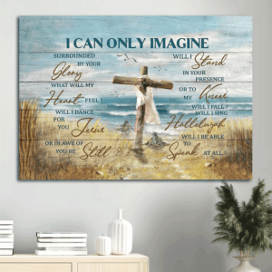 Sea Turtle & Wooden Cross Jesus Landscape Poster - Christian Home Decor Gift