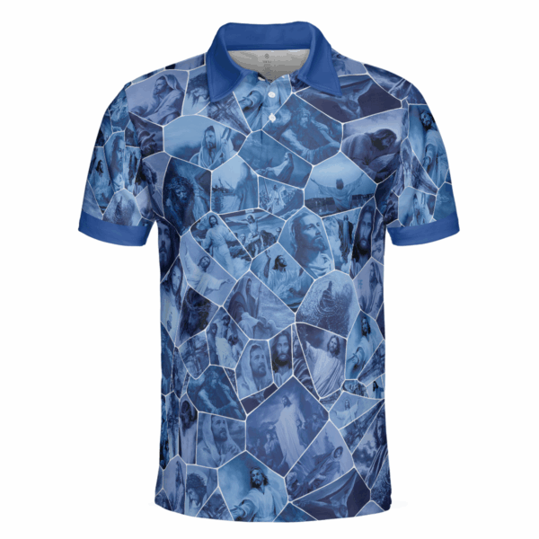 Blue Stained Glass Jesus Polo Shirt – Best Christian Men s Gallery Shirt