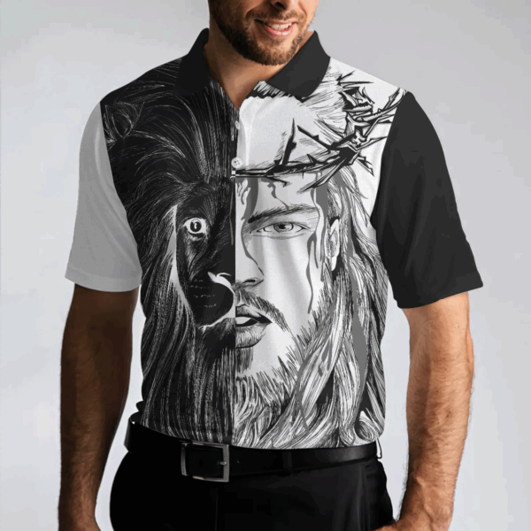 Jesus Christ Lion Men s Polo Shirt – Black & White Christian Contrast Art – Best Christian Shirt