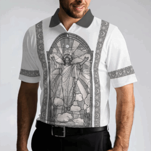 Black and White Jesus Men Polo Shirt - Resurrection Egyptian Christian Tee for Men 1