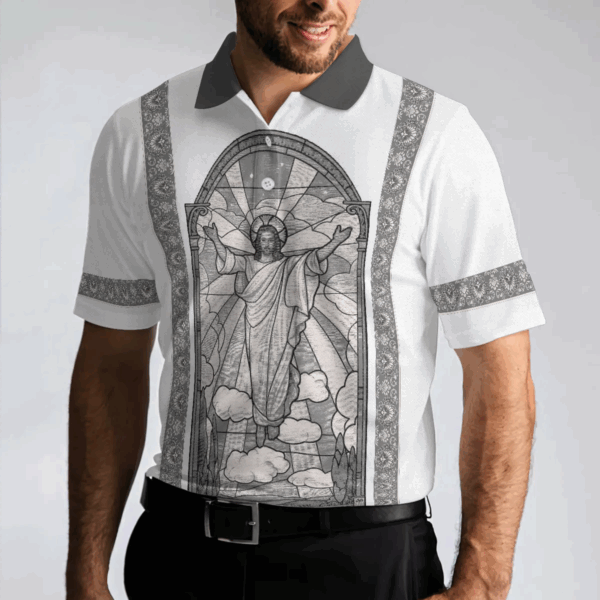 Black and White Jesus Men Polo Shirt – Resurrection Egyptian Christian Tee for Men
