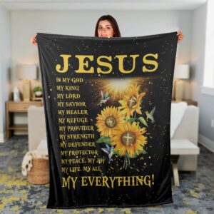 Sunflower and Hummingbird Christian Throw Blanket - Jesus Is My Everything 1