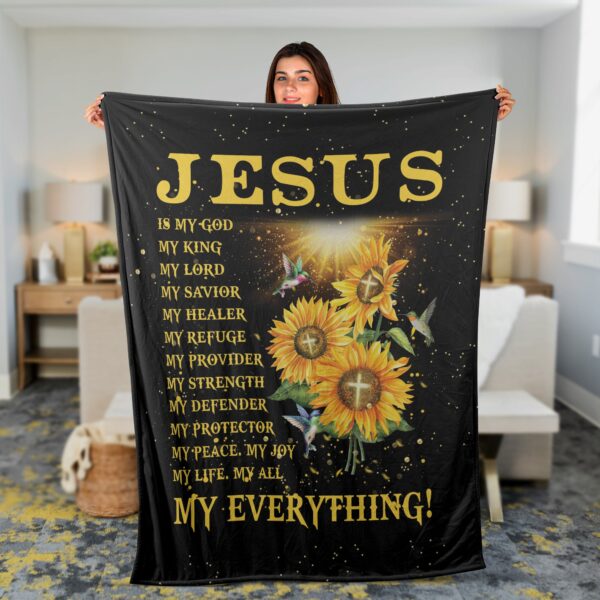 Sunflower and Hummingbird Christian Throw Blanket – Jesus Is My Everything