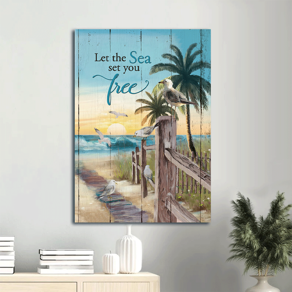Jesus Portrait Poster: Seagull Painting Sunrise Ocean Palm Tree – Christian Wall Art Home Decor Gift Jesus Portrait Poster: Seagull Painting Sunrise Ocean Palm Tree – Christian Wall Art Home Decor Gift