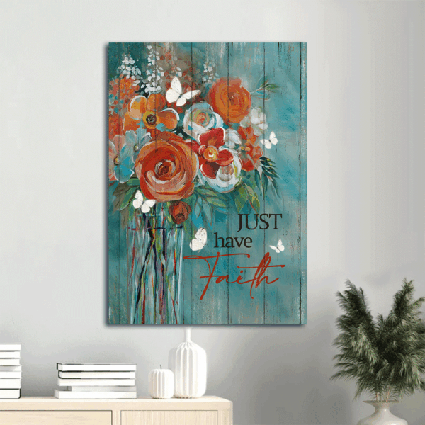 Christian Home Decor: Jesus Portrait Poster with Rose Painting and White Butterfly – Faith-Inspired Wall Art Print