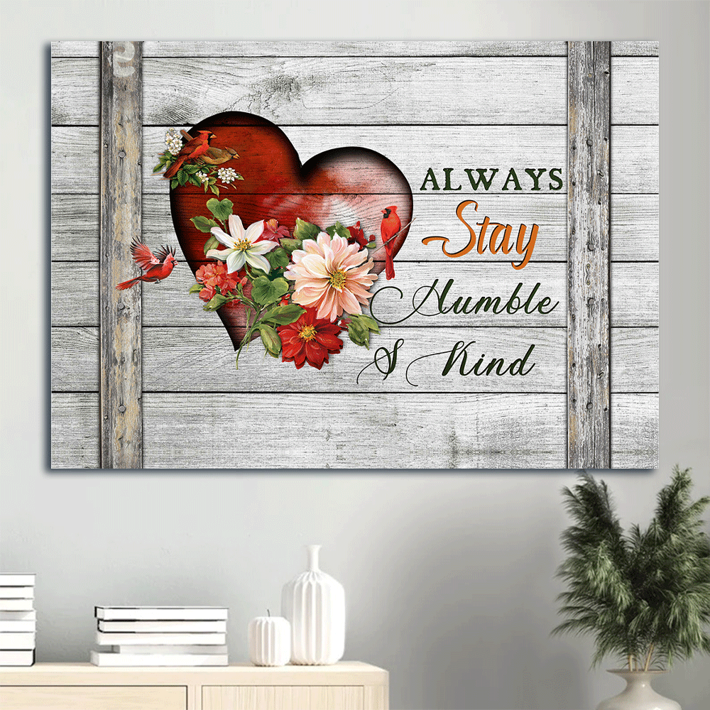 Jesus Landscape Poster Home Decor Gift – Red Cardinal Heart Drawing Flower Painting – Gift for Christian – Stay Humble & Kind – Wall Art Jesus Landscape Poster Home Decor Gift – Red Cardinal Heart Drawing Flower Painting – Gift for Christian – Stay Humble & Kind – Wall Art