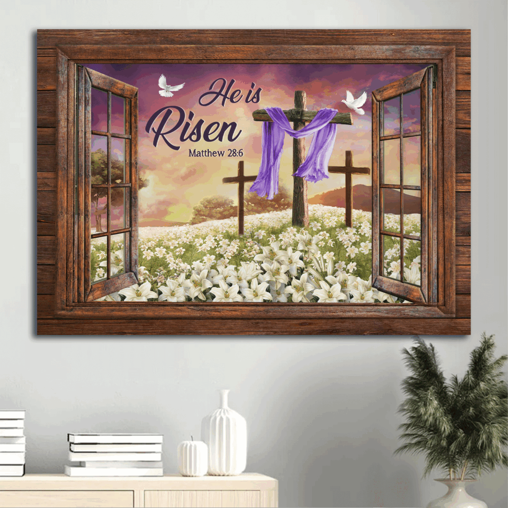 Jesus Landscape Poster Home Decor Gift – White Lily Flower Beautiful Cross Sunset – Gift For Christian – He Is Risen Jesus Landscape Poster Home Decor Gift – White Lily Flower Beautiful Cross Sunset – Gift For Christian – He Is Risen