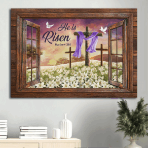 Jesus Landscape Poster Home Decor Gift - White Lily Flower Beautiful Cross Sunset - Gift For Christian - He Is Risen