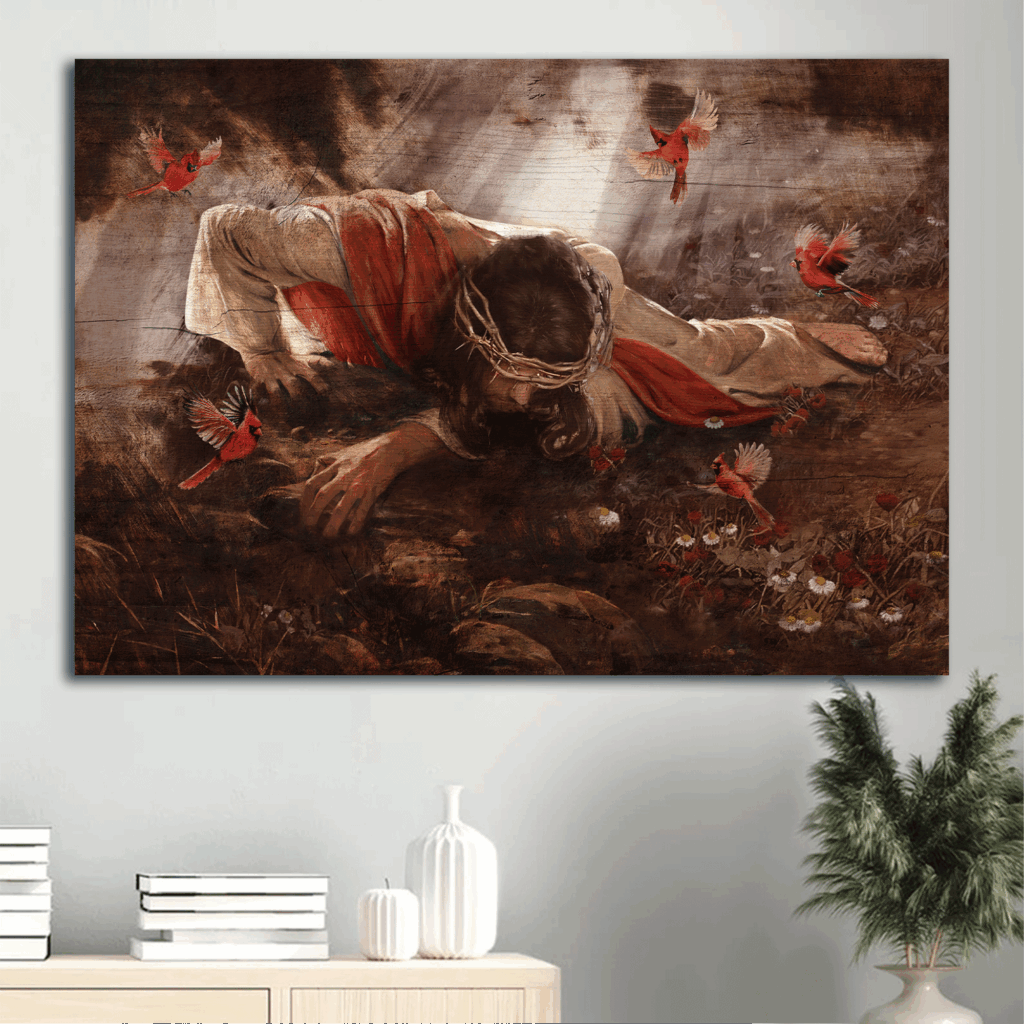 Jesus Landscape Poster Home Decor Gift – Christian Wall Art with Red Cardinal Daisy Flower Crown of Thorns – Gift for Christians Jesus Landscape Poster Home Decor Gift – Christian Wall Art with Red Cardinal Daisy Flower Crown of Thorns – Gift for Christians