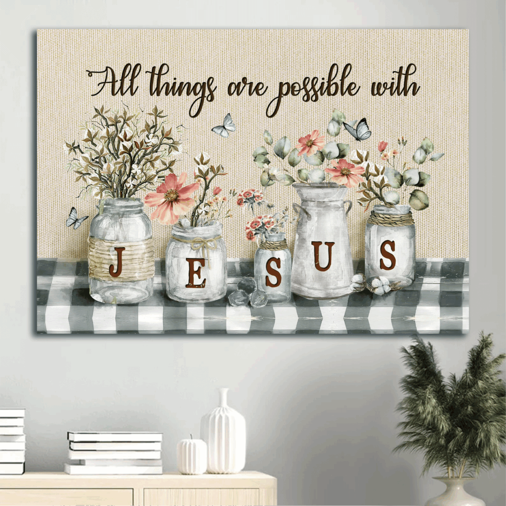 Christian Home Decor: Jesus Landscape & Butterfly Poster Gift – All Things Possible Wall Art Christian Home Decor: Jesus Landscape & Butterfly Poster Gift – All Things Possible Wall Art