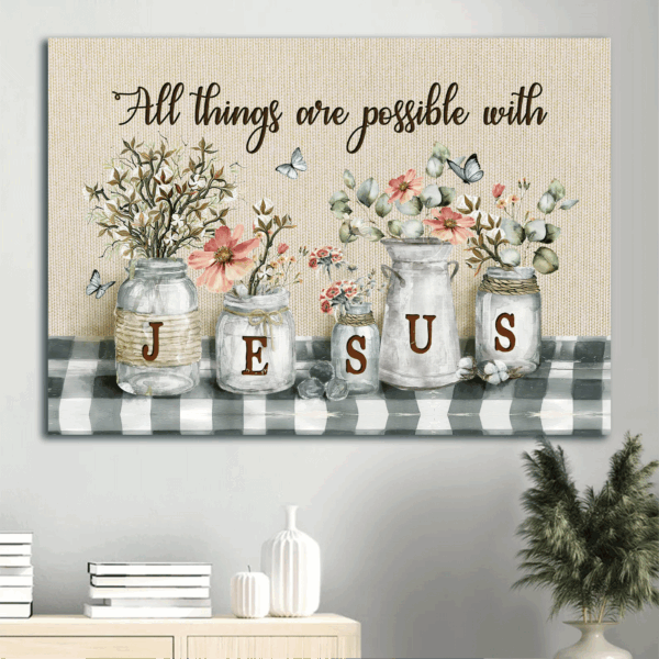 Christian Home Decor: Jesus Landscape & Butterfly Poster Gift – All Things Possible Wall Art