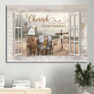 Jesus Landscape & Barn House Painting Poster - Christian Gift Home Decor - Cherish Every Moment