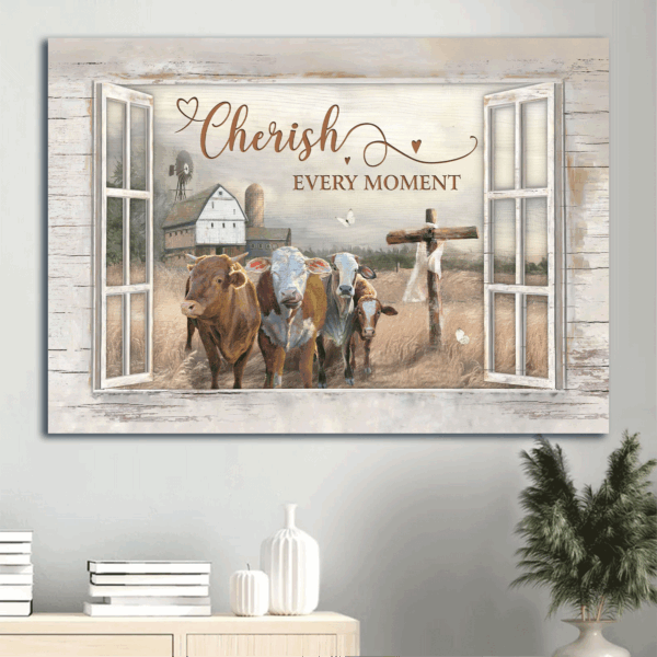 Jesus Landscape & Barn House Painting Poster – Christian Gift Home Decor – Cherish Every Moment