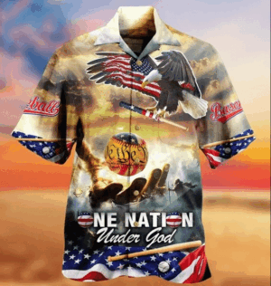Baseball Hawaiian Shirt - One Nation Under God Jesus Design