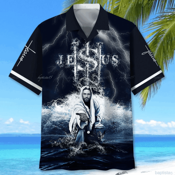 Men s Jesus Beach Show Hand Hawaiian Shirt – Full Size Short-Sleeve