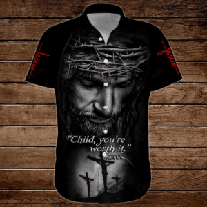 Child s Christian Hawaiian Shirt: You re Worth It Jesus 3D Shirt