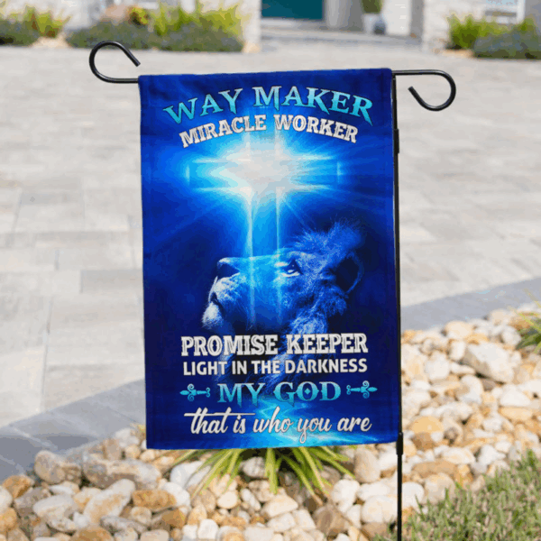 2025 Jesus Garden Flag Lion Blue Cross Christian Flags for Way Maker Miracle Worker Jesus Flags