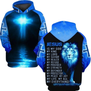 Jesus Shirt Lion Jesus Is My God My King My Lord Blue T-shirt Jesus Hoodie Christian Apparel 2025 1