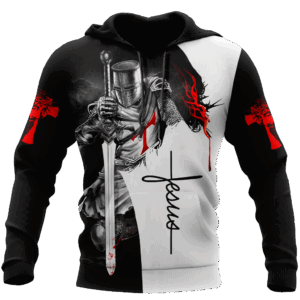 Christian Apparel Knight Inside Jesus Red Cross Black White T-shirt Jesus Hoodie 2025