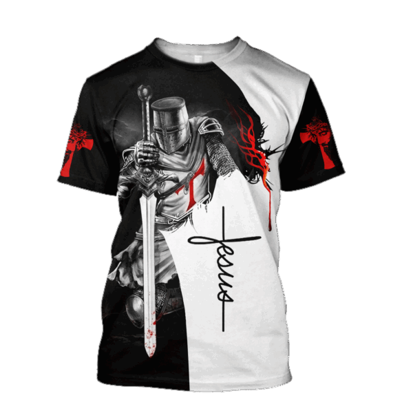 Christian Apparel Knight Inside Jesus Red Cross Black White T-shirt Jesus Hoodie 2025